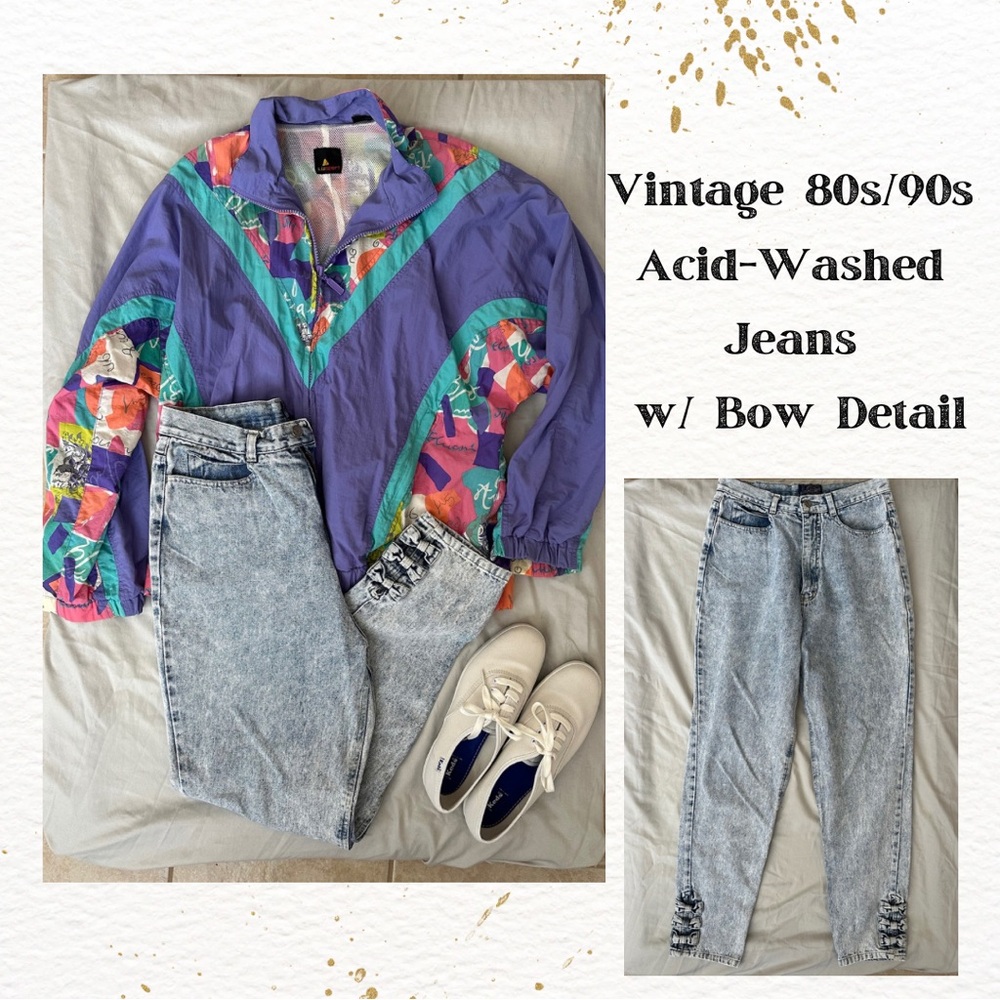 Vintage 80s/90s Baccini Acid-Washed Jeans with Bow Cutout Detail